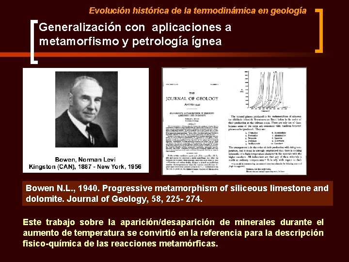 Evolución histórica de la termodinámica en geología Generalización con aplicaciones a metamorfismo y petrología