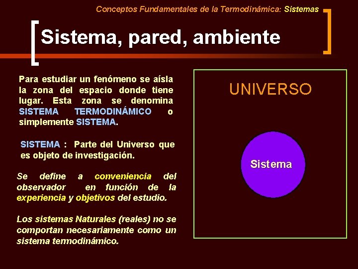 Conceptos Fundamentales de la Termodinámica: Sistemas Sistema, pared, ambiente Para estudiar un fenómeno se Conceptos Fundamentales de la Termodinámica: Sistemas Sistema, pared, ambiente Para estudiar un fenómeno se