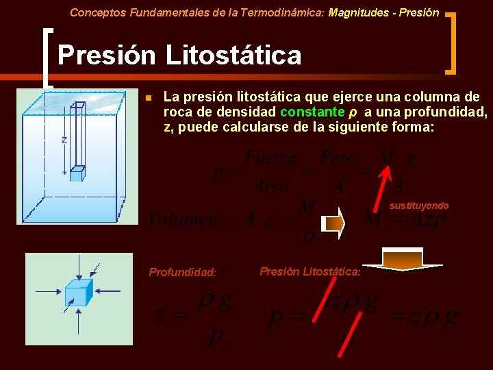 Conceptos Fundamentales de la Termodinámica: Magnitudes - Presión Litostática n La presión litostática que