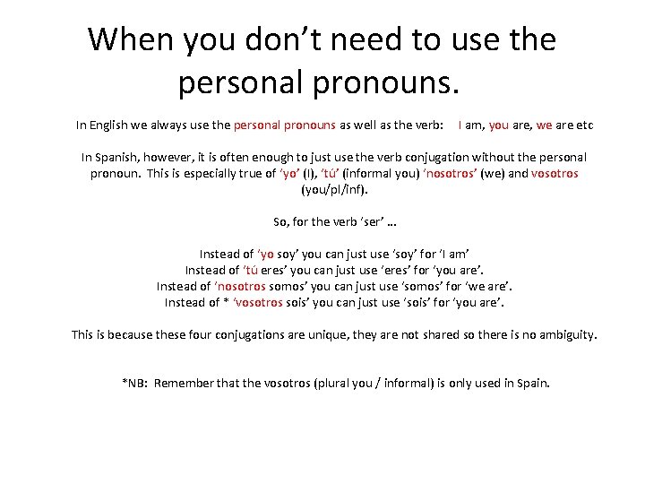 When you don’t need to use the personal pronouns. In English we always use