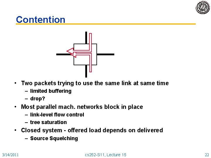 Contention • Two packets trying to use the same link at same time –