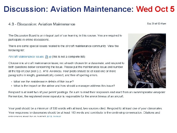 Discussion: Aviation Maintenance: Wed Oct 5 