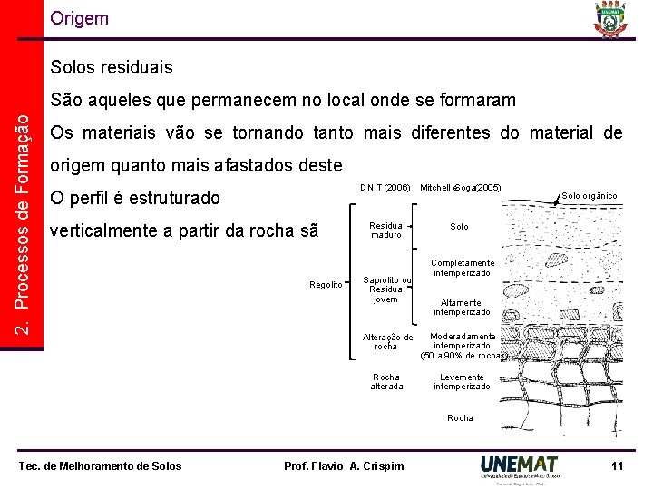 Origem Solos residuais 2. Processos de Formação São aqueles que permanecem no local onde