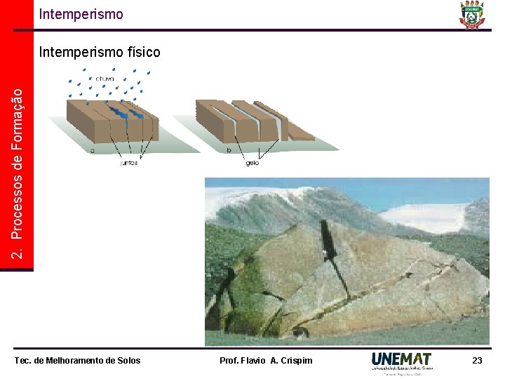 Intemperismo 2. Processos de Formação Intemperismo físico Tec. de Melhoramento de Solos Prof. Flavio