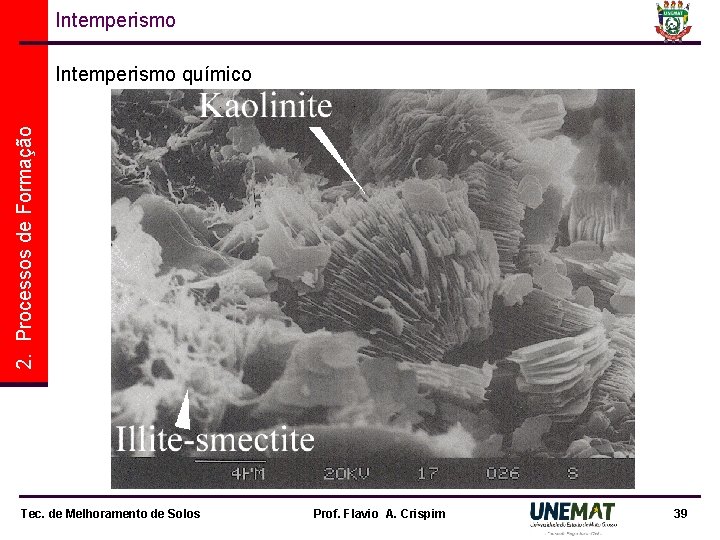 Intemperismo 2. Processos de Formação Intemperismo químico Tec. de Melhoramento de Solos Prof. Flavio