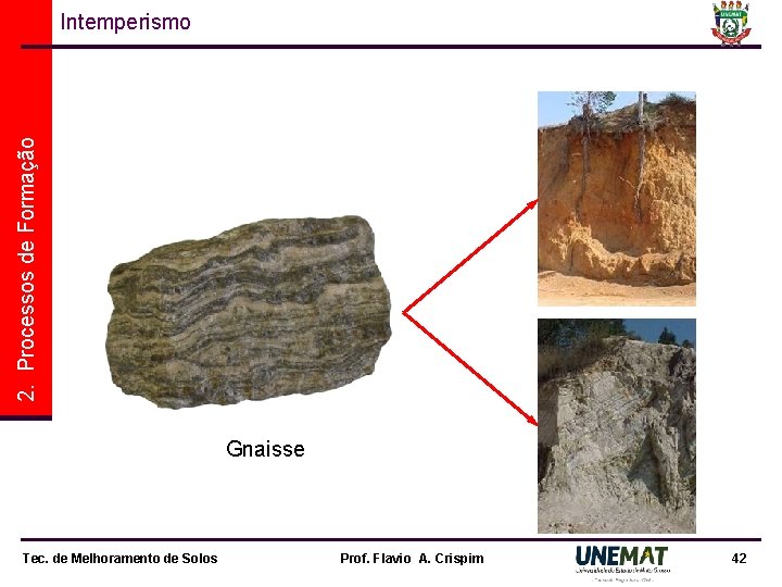 2. Processos de Formação Intemperismo Gnaisse Tec. de Melhoramento de Solos Prof. Flavio A.