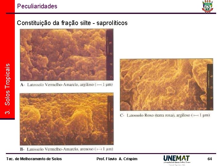 Peculiaridades 3. Solos Tropicais Constituição da fração silte - saprolíticos Tec. de Melhoramento de