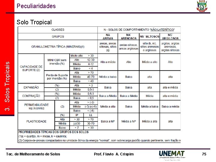 Peculiaridades 3. Solos Tropicais Solo Tropical Tec. de Melhoramento de Solos Prof. Flavio A.