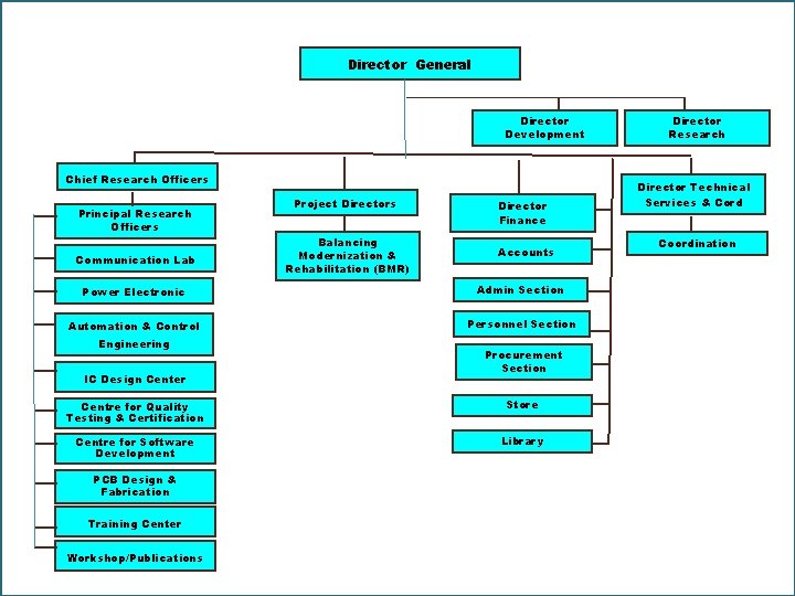 Director General Director Development Chief Research Officers Principal Research Officers Communication Lab Project Directors
