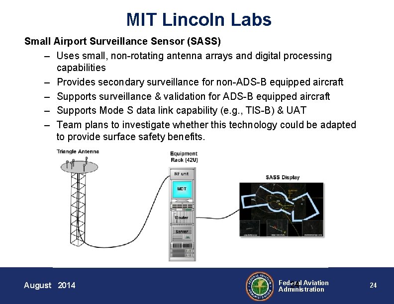 MIT Lincoln Labs Small Airport Surveillance Sensor (SASS) – Uses small, non-rotating antenna arrays