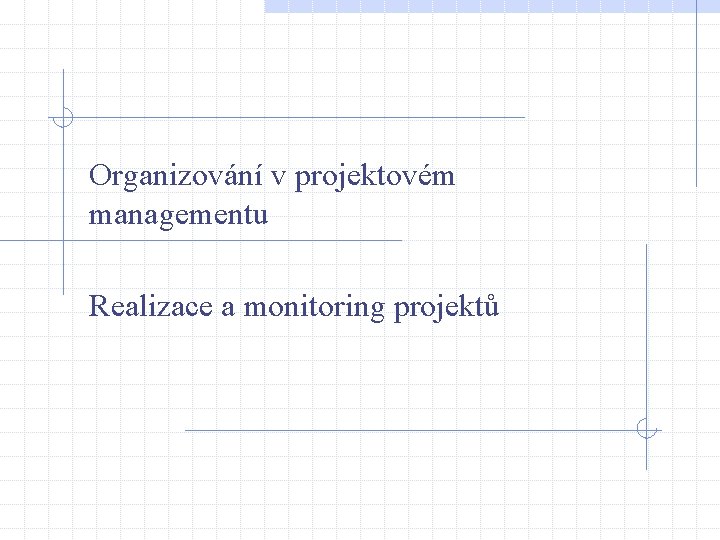 Organizování v projektovém managementu Realizace a monitoring projektů 