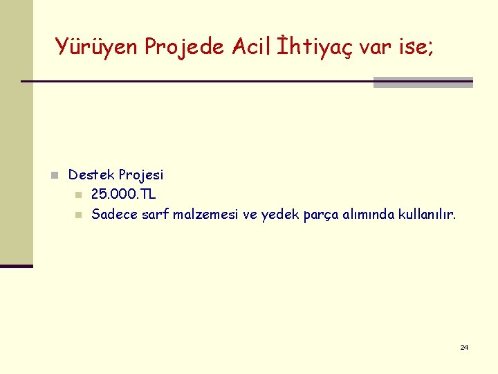 Yürüyen Projede Acil İhtiyaç var ise; n Destek Projesi n n 25. 000. TL Yürüyen Projede Acil İhtiyaç var ise; n Destek Projesi n n 25. 000. TL