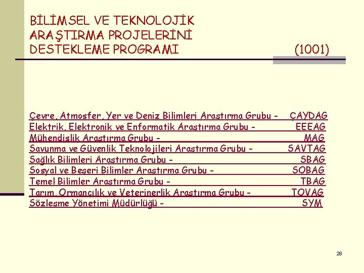 BİLİMSEL VE TEKNOLOJİK ARAŞTIRMA PROJELERİNİ DESTEKLEME PROGRAMI Çevre, Atmosfer, Yer ve Deniz Bilimleri Araştırma BİLİMSEL VE TEKNOLOJİK ARAŞTIRMA PROJELERİNİ DESTEKLEME PROGRAMI Çevre, Atmosfer, Yer ve Deniz Bilimleri Araştırma