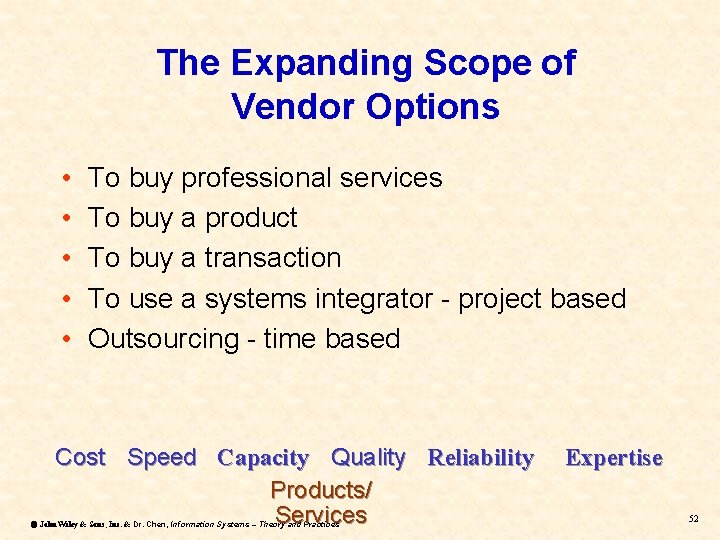 The Expanding Scope of Vendor Options • • • To buy professional services To