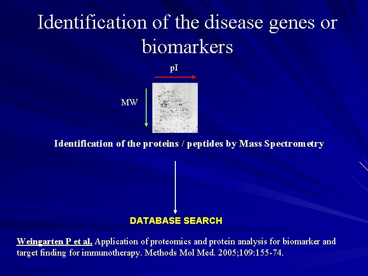 Identification of the disease genes or biomarkers p. I MW Identification of the proteins