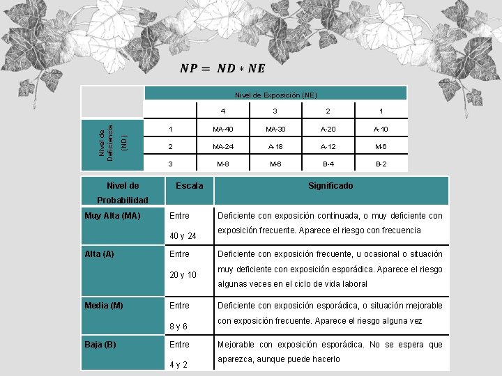  Nivel de Exposición (NE) (ND) Nivel de Deficiencia Nivel de 4 3 2