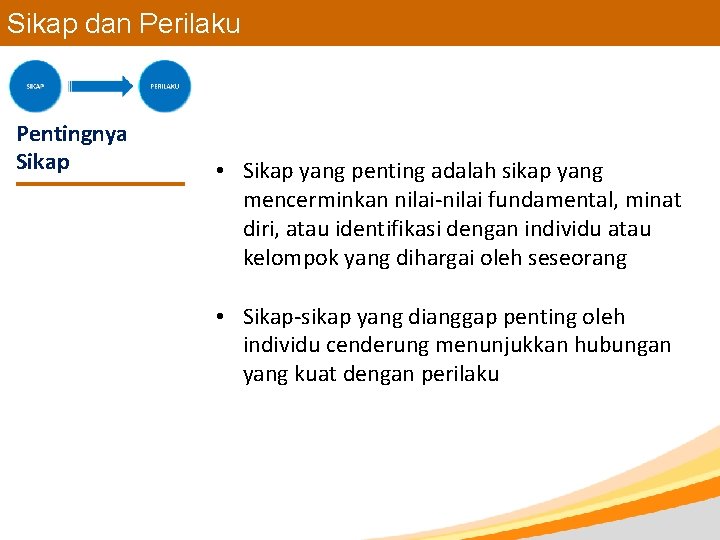 Sikap dan Perilaku Pentingnya Sikap • Sikap yang penting adalah sikap yang mencerminkan nilai-nilai