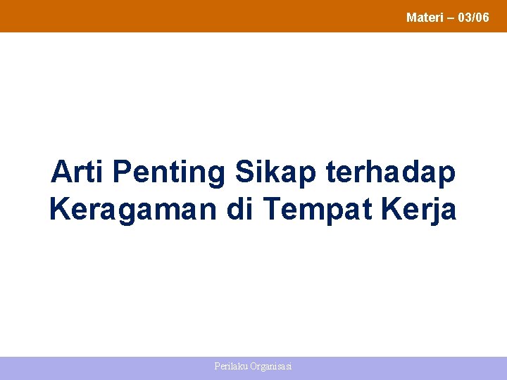 Materi – 03/06 Arti Penting Sikap terhadap Keragaman di Tempat Kerja Perilaku Organisasi 