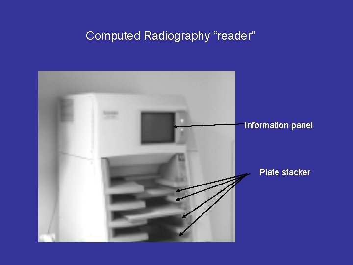 Computed Radiography “reader” Information panel Plate stacker 