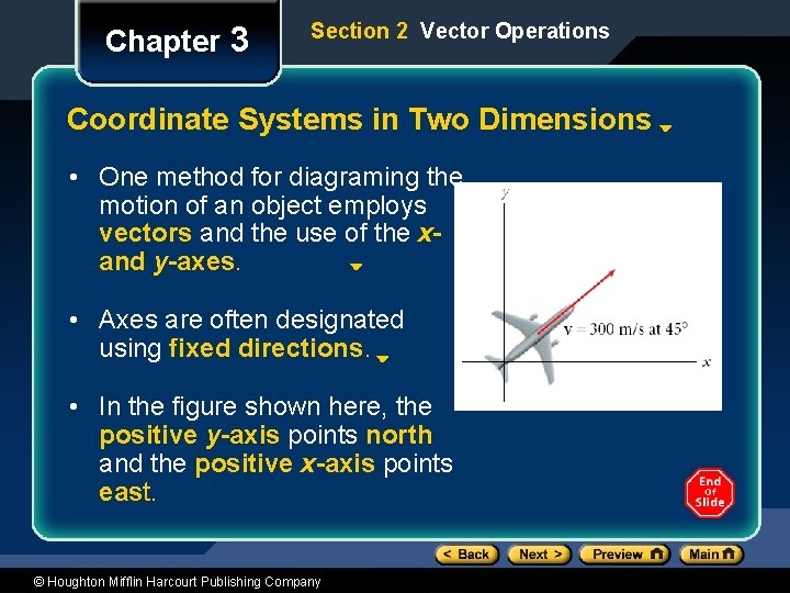 Chapter 3 Section 2 Vector Operations Coordinate Systems in Two Dimensions • One method