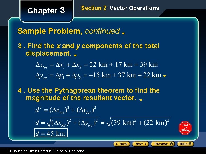 Chapter 3 Section 2 Vector Operations Sample Problem, continued 3. Find the x and