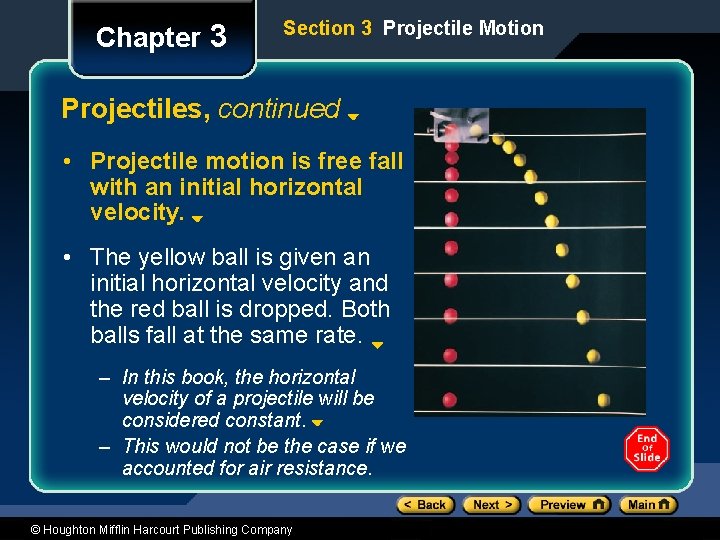 Chapter 3 Section 3 Projectile Motion Projectiles, continued • Projectile motion is free fall