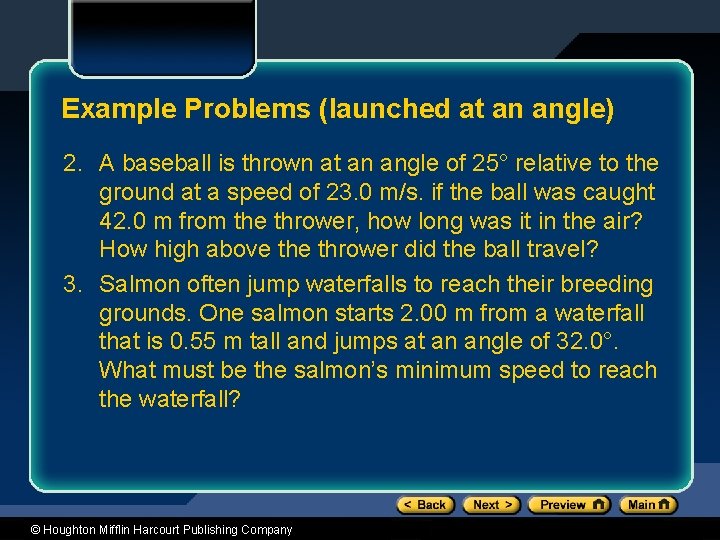 Example Problems (launched at an angle) 2. A baseball is thrown at an angle