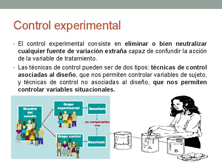 Control experimental • El control experimental consiste en eliminar o bien neutralizar cualquier fuente