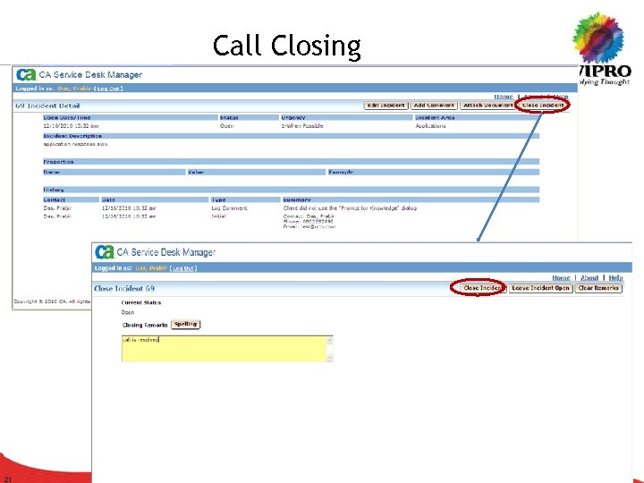 Call Closing 21 © 2009 Wipro Ltd - Confidential 