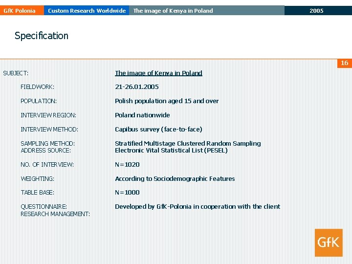 Gf. K Polonia Custom Research Worldwide The image of Kenya in Poland 2005 Specification Gf. K Polonia Custom Research Worldwide The image of Kenya in Poland 2005 Specification