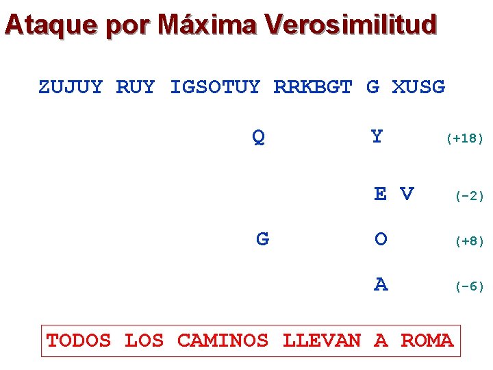 Ataque por Máxima Verosimilitud ZUJUY RUY IGSOTUY RRKBGT G XUSG Q G Y (+18)