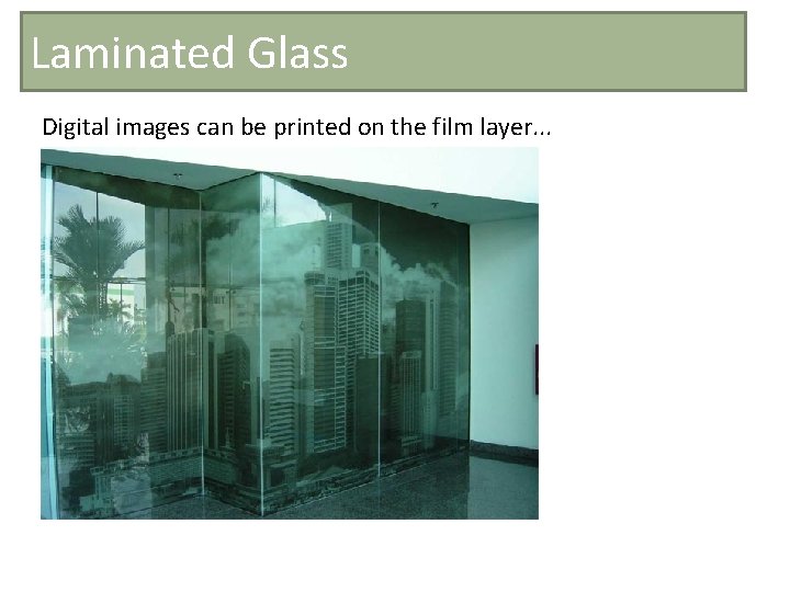 Laminated Glass Digital images can be printed on the film layer. . . 