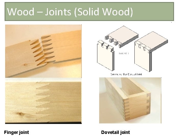 Wood – Joints (Solid Wood) Finger joint Dovetail joint 