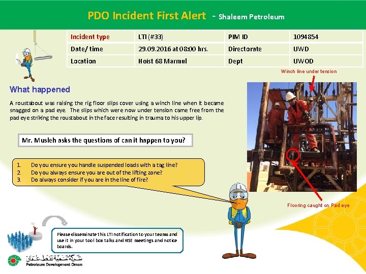 PDO Incident First- Date Alertof- incident Shaleem Petroleum Main contractor name – LTI# Incident
