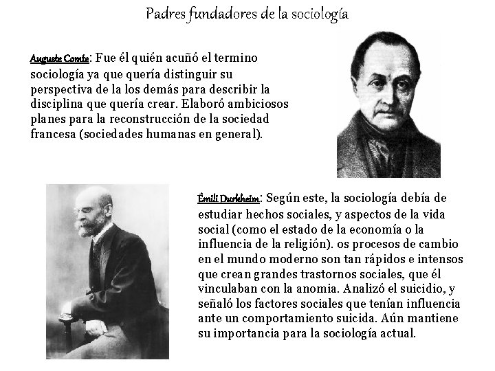 Padres fundadores de la sociología Auguste Comte: Fue él quién acuñó el termino sociología