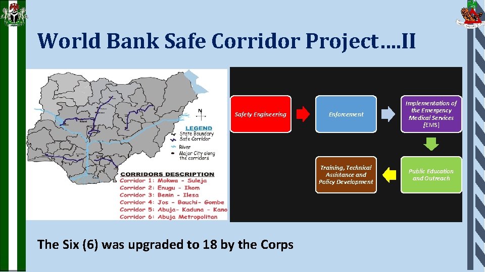 World Bank Safe Corridor Project…. II Safety Engineering The Six (6) was upgraded to