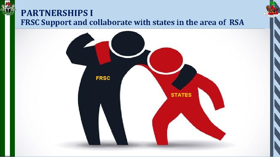 PARTNERSHIPS I FRSC Support and collaborate with states in the area of RSA FRSC