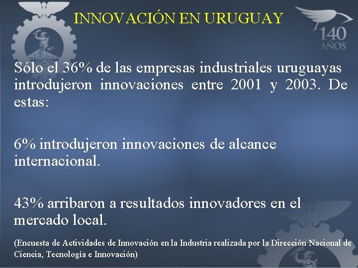 INNOVACIÓN EN URUGUAY Sólo el 36% de las empresas industriales uruguayas introdujeron innovaciones entre