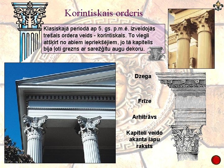 Korintiskais orderis Klasiskajā periodā ap 5. gs. p. m. ē. izveidojās trešais ordera veids