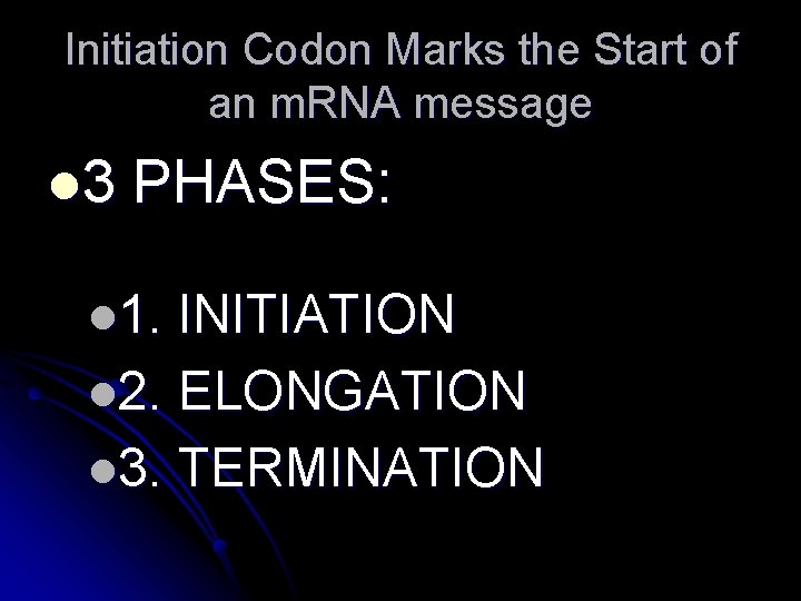 Initiation Codon Marks the Start of an m. RNA message l 3 PHASES: l