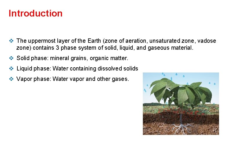 Introduction v The uppermost layer of the Earth (zone of aeration, unsaturated zone, vadose Introduction v The uppermost layer of the Earth (zone of aeration, unsaturated zone, vadose