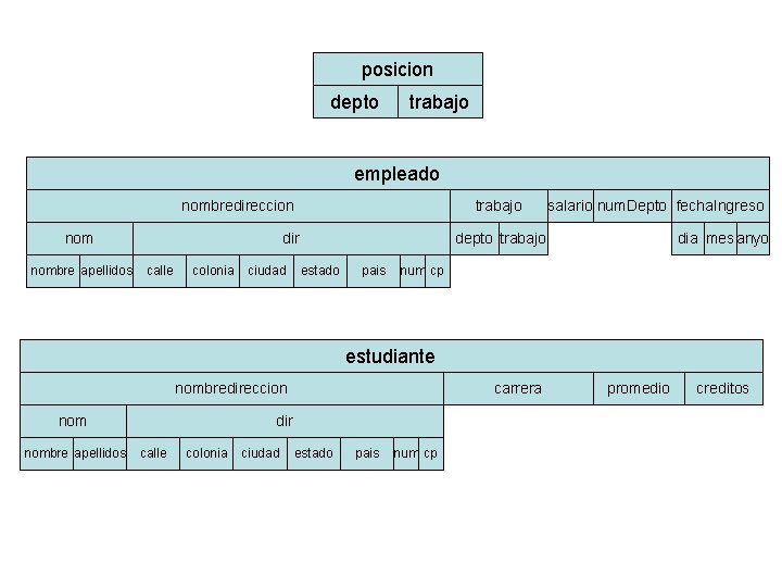posicion depto trabajo empleado nombredireccion nombre apellidos trabajo depto trabajo dir calle colonia ciudad