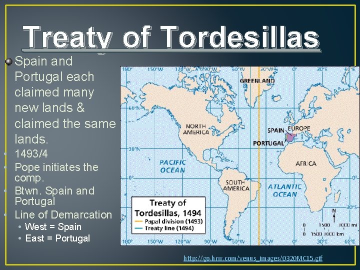 Treaty of Tordesillas Spain and Portugal each claimed many new lands & claimed the