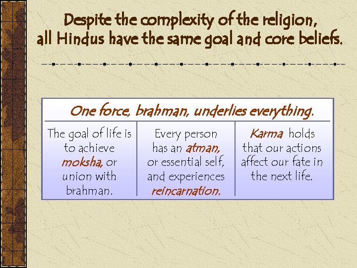 Despite the complexity of the religion, all Hindus have the same goal and core