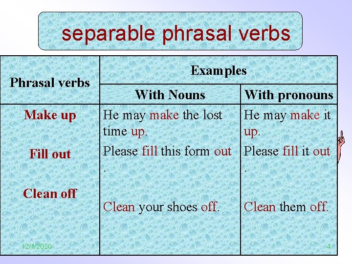 separable phrasal verbs Phrasal verbs Make up Fill out Clean off 12/1/2020 Examples With