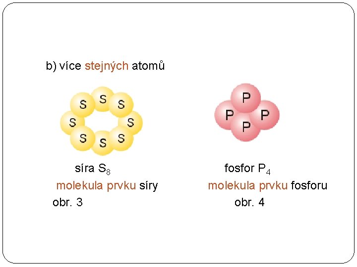 b) více stejných atomů síra S 8 molekula prvku síry obr. 3 fosfor P