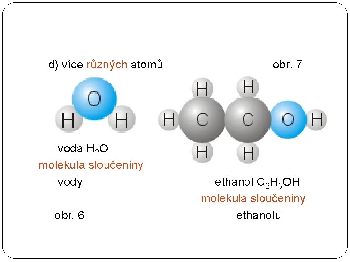 d) více různých atomů voda H 2 O molekula sloučeniny vody obr. 6 obr.