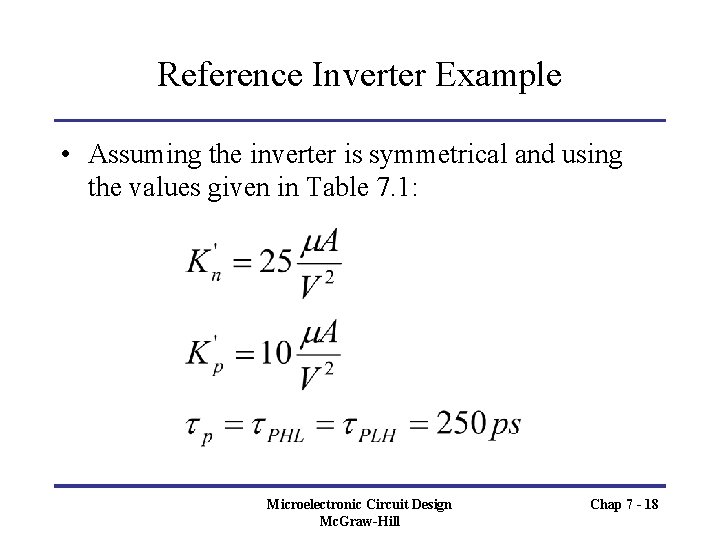 Reference Inverter Example • Assuming the inverter is symmetrical and using the values given