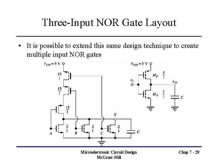 Three-Input NOR Gate Layout • It is possible to extend this same design technique