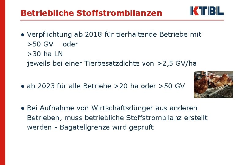 Betriebliche Stoffstrombilanzen ● Verpflichtung ab 2018 für tierhaltende Betriebe mit >50 GV oder >30